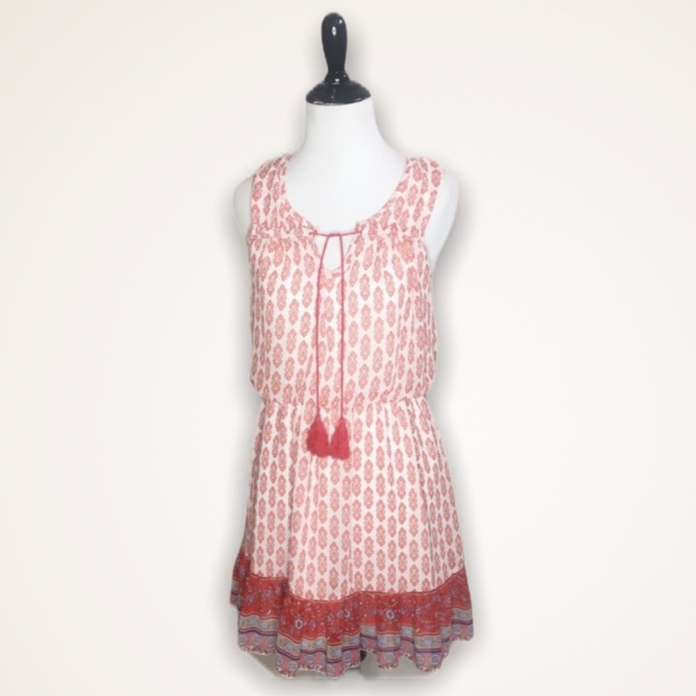 Lily Rose Mini Print Bohemian Tassel Dress Size Small